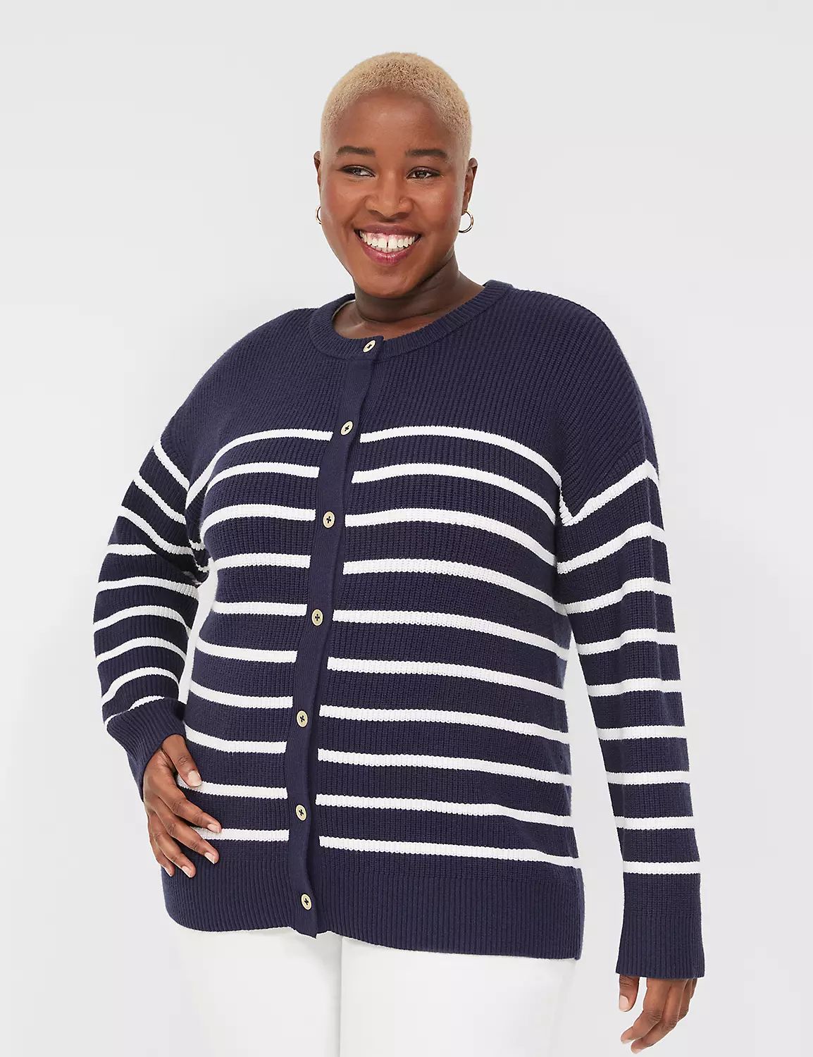 Button-Front Stripe Cardigan | LaneBryant | Lane Bryant (US)