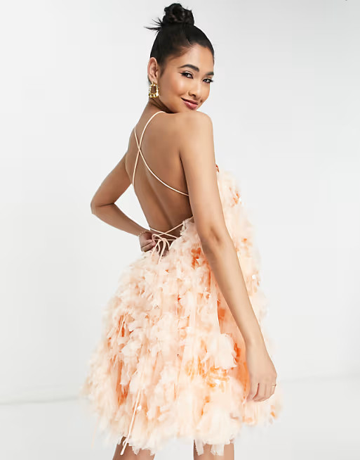 ASOS EDITION backless mini dress in textured mesh in apricot | ASOS (Global)