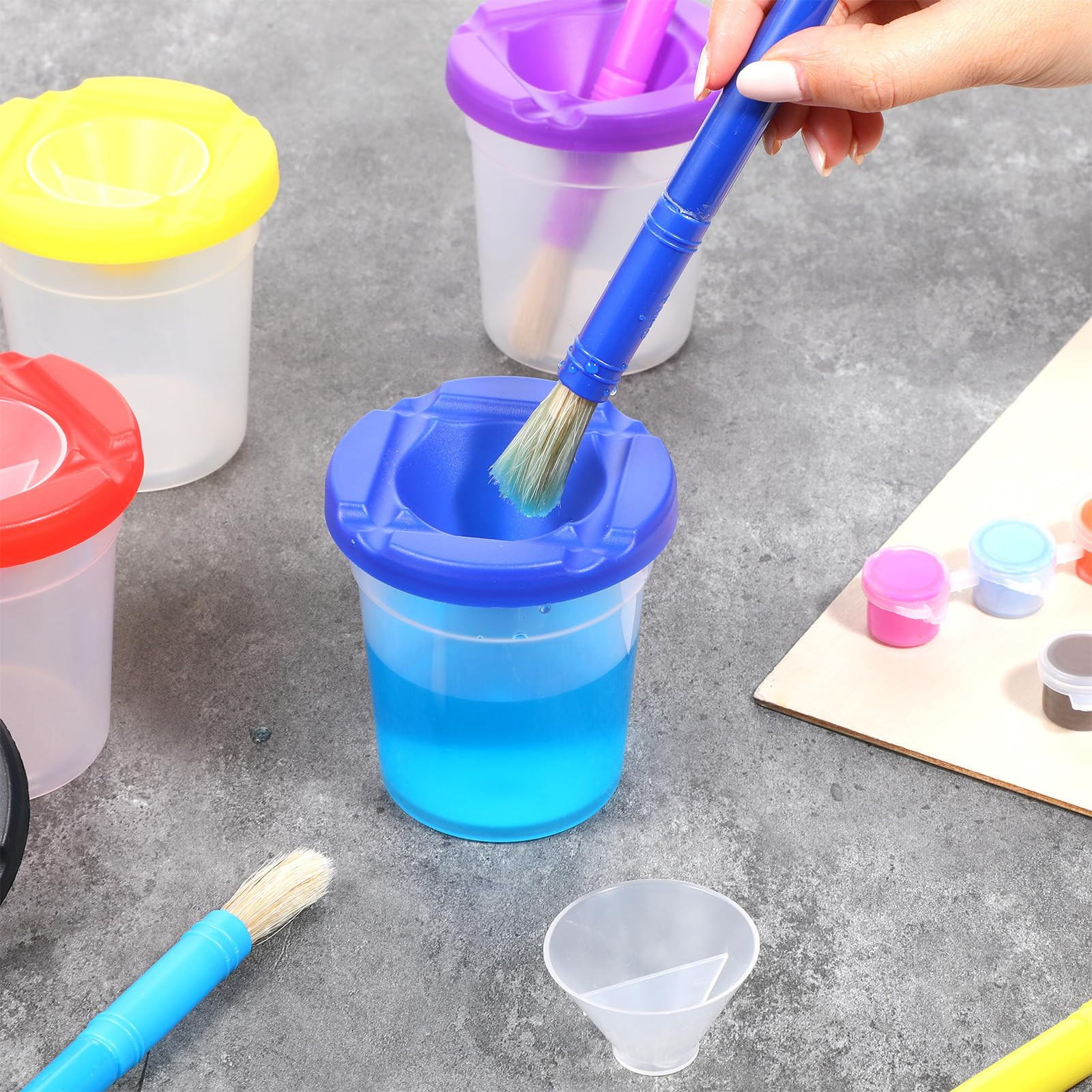 20 PCS No Spill Paint Cups, Paint Cups with Lids Spill Proof Paints Cup with Brushes Colored Wate... | Amazon (US)