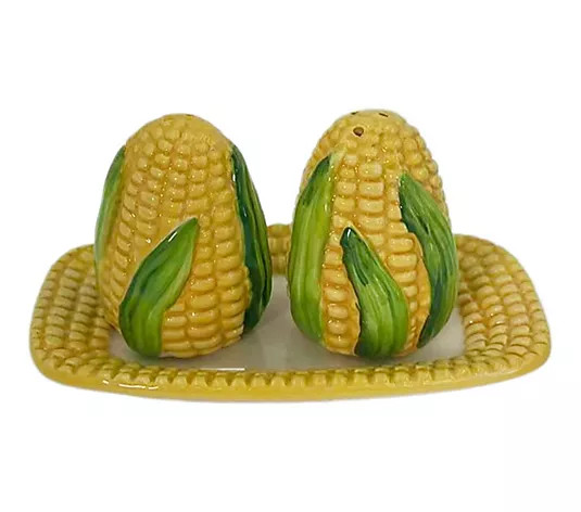 Temp-tations Nostalgic Corn Cob Salt and Pepper Shakers w/ Tray - QVC.com | QVC