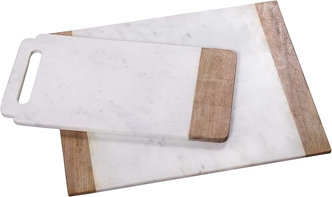 Creative Home Natural White Marble with Mango Wood 18" x 9" Handled Board & 16" x 20" Pastry Boar... | Amazon (US)