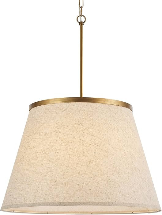 24" Boho Chandelier, Tapered Fabric Drum and Antique Gold Accents Paint Finish Shade Pendant Ligh... | Amazon (US)