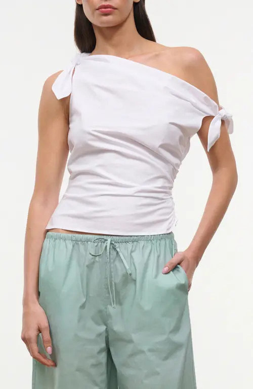 STAUD Bellaria One Shoulder Stretch Cotton Top in White at Nordstrom, Size 10 | Nordstrom