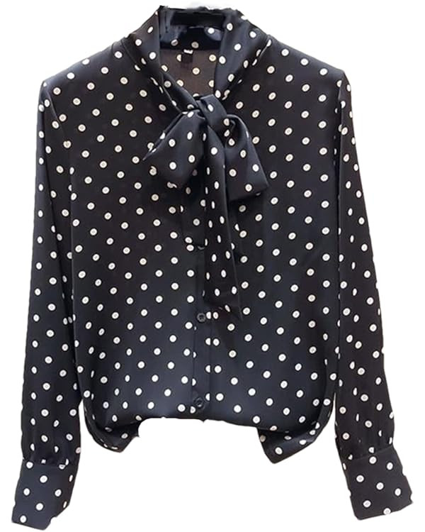 ERFMFKL Women Chiffon Shirts Long Sleeve Polka Dot Bow Tie Blouses Casual Stand Collar Women Tops | Amazon (UK)
