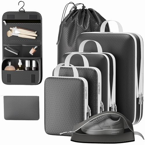 Utook 8 Set Compression Packing Cubes Travel, Ultralight Expandable 60% Space Saving Packing Cubes for Travel Compression,Packing Cubes Compression Organizing Accessories for Women/Men (Black) | Amazon (US)