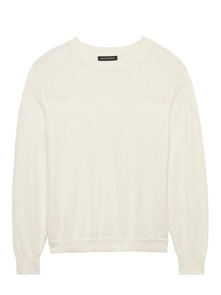Banana Republic Womens Feather-Touch Mixed-Stitch Crew-Neck Sweater White Size L | Banana Republic US