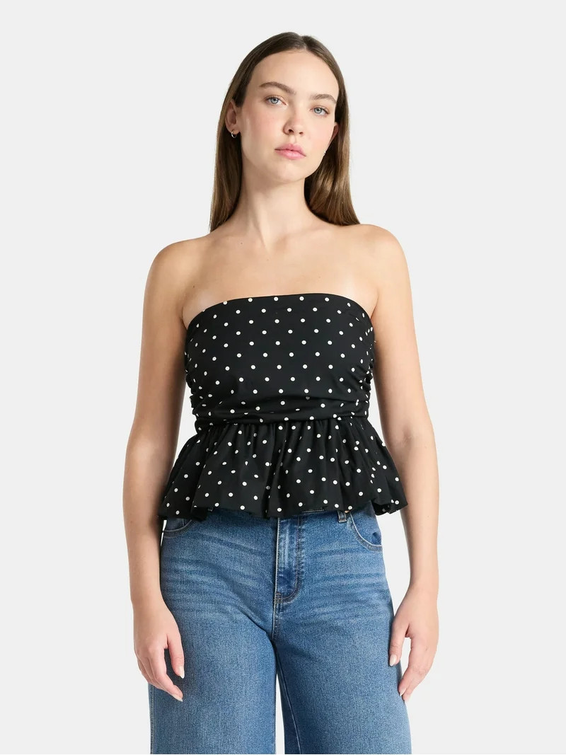 No Boundaries Cotton Strapless Bubble Top, Women's | Walmart (US)