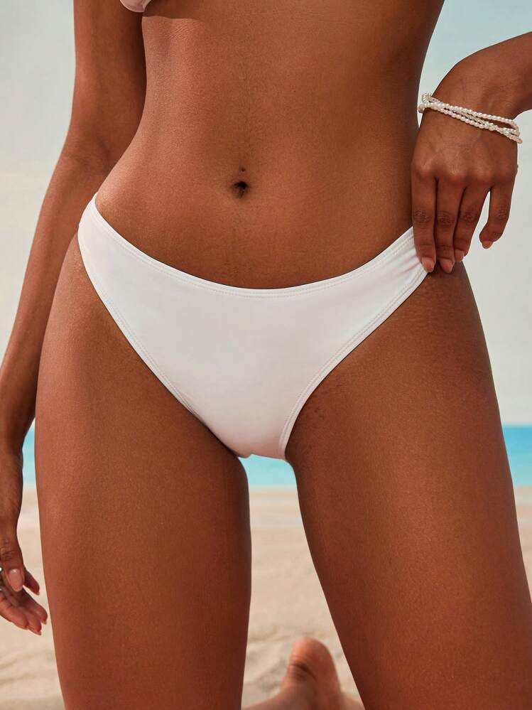 SHEIN Swim Summer Women Solid Minimalist Fitted Bikini Bottom, Casual & Vacation | SHEIN