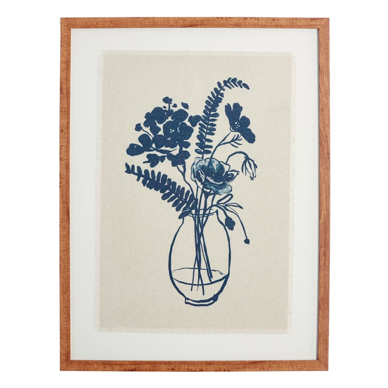 Glass Framed Navy Blue Botanical Print Wall Art, 19x25 | At Home