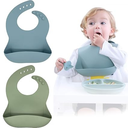 Blissbury Silicone Baby Bibs Set Of 2, BPA Free Waterproof Soft Durable Adjustable Silicone Bibs ... | Amazon (US)