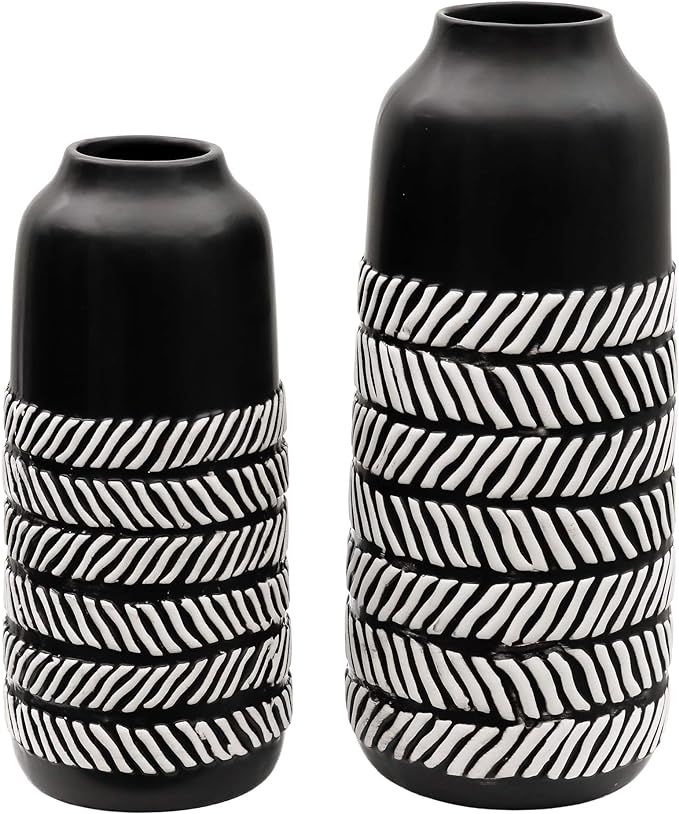 TERESA'S COLLECTIONS Ceramic Black and White Vase Set of 2, Tribal Decorative Vases for Home Deco... | Amazon (US)