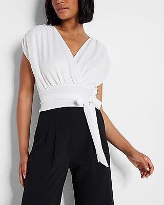 Metallic Knit Draped Front Top | Express