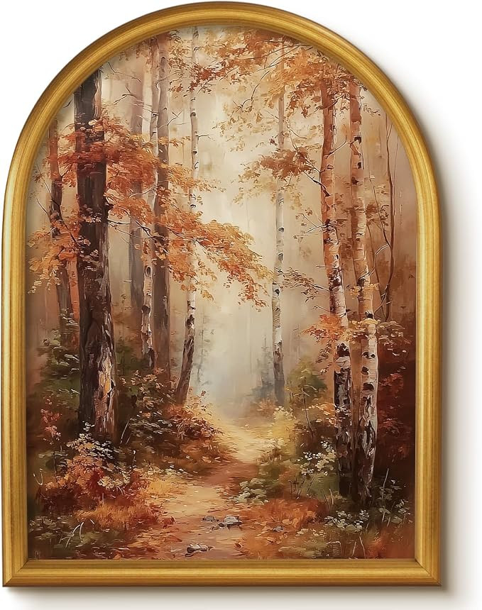 VIYYIEA Gold Framed Wall Art, Fall Landscape Birch Forest Canvas Decor | Amazon (US)