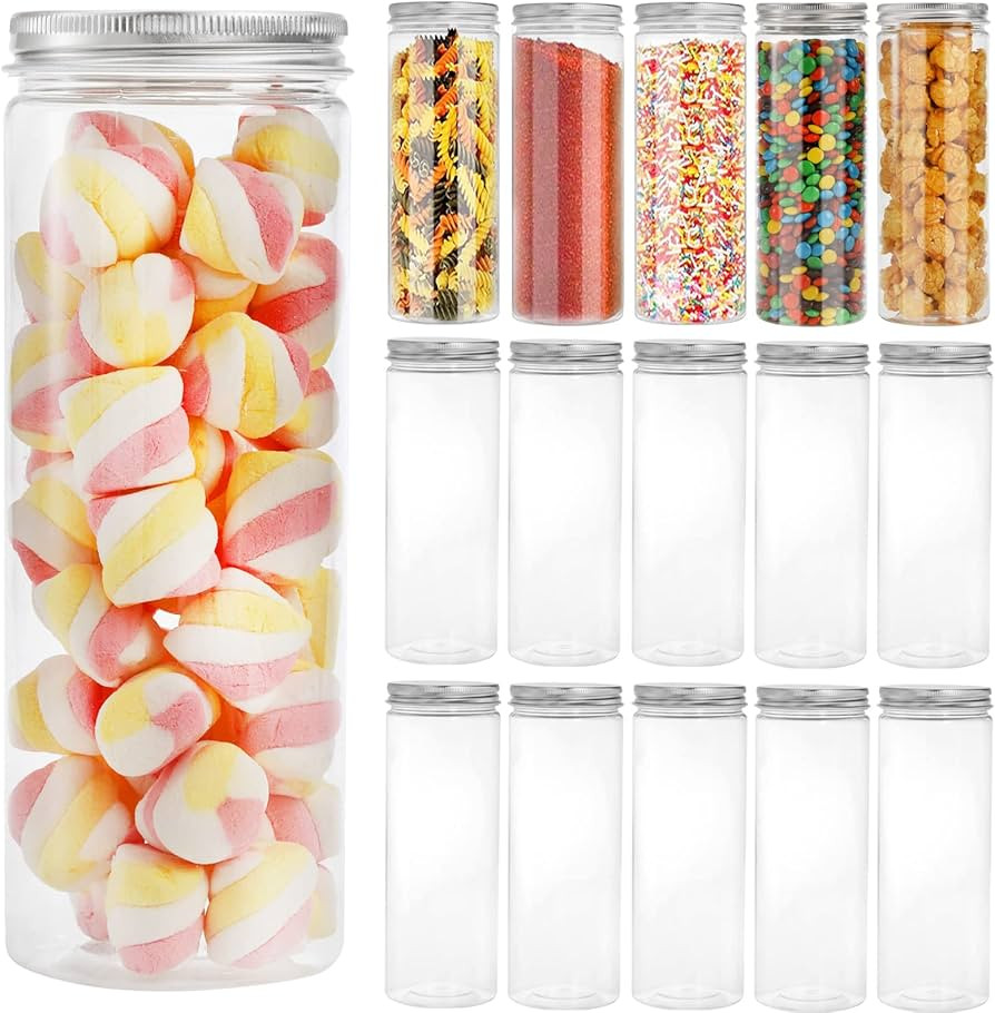 Tebery 16 Pack Plastic Spice Jars Bottles Containers with Lids 17oz Clear Straight Cylinders Plas... | Amazon (US)