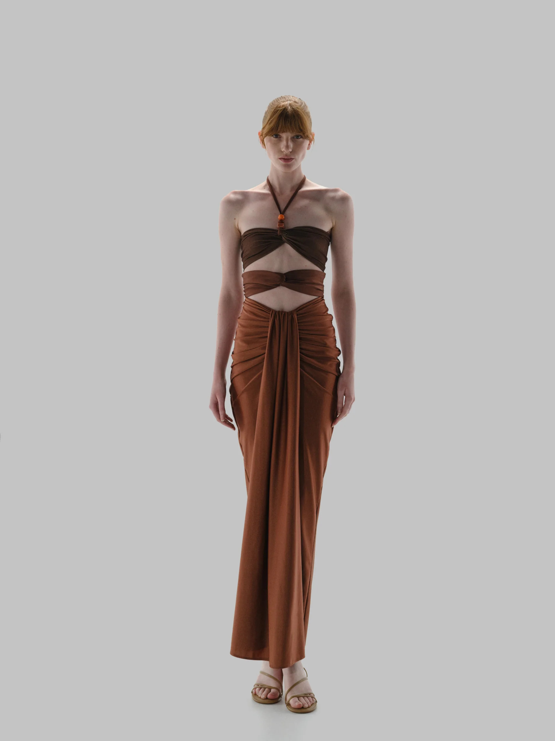 Dawn Maxi Dress Brown in Lycra - Spring Summer 26 | BAOBAB INT