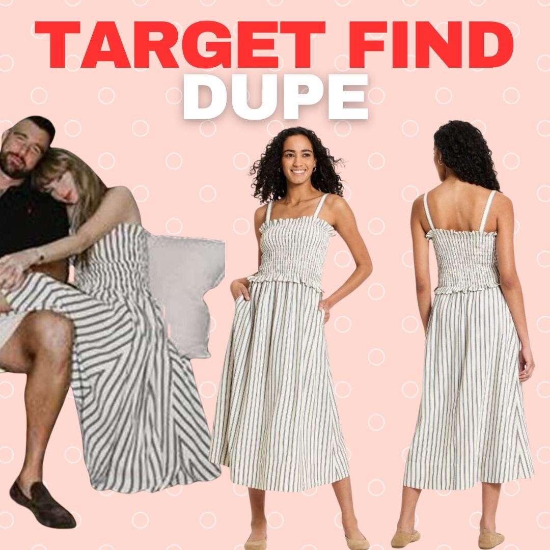 Target dress dupe inspired by Taylor Swift’s engagement-style look 🤍 This striped smocked midi dress gives major Ralph Lauren vibes for a fraction of the price. Perfect for spring events, bridal showers, engagement photos, or effortless everyday outfits. Sharing the affordable Target find everyone is searching for

#LTKootd