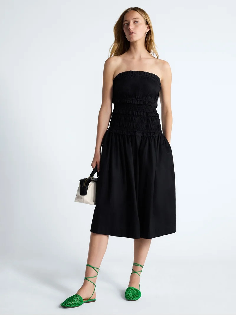 Free Assembly Women's and Women's Plus Strapless Cotton Poplin Tiered Midi Dress, Sizes XS-4X | Walmart (US)