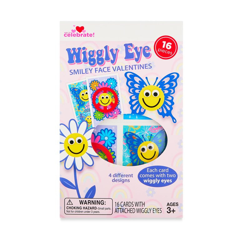 Valentine's Day Wiggly Eye Smiley Face Kiddie Greeting Card Set 16 Count, by Way To Celebrate | Walmart (US)