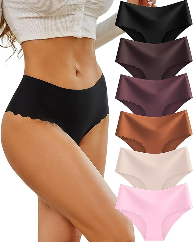 Sth Big High Waisted Seamless Underwear for Women No Show Panties Cheeky Scalloped Edge Bikini Br... | Amazon (US)