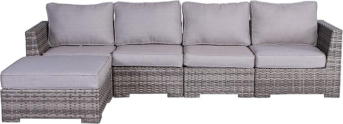 Living Source International Rattan Wicker Sectional Patio Sofa Set All Weather Outdoor Seating Al... | Amazon (US)