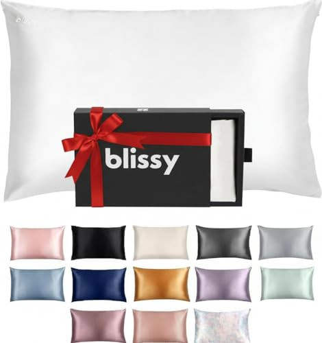 Blissy Silk Pillowcase - 100% Pure Mulberry Silk - 22 Momme 6A High-Grade Fibers - Silk Pillow Cover for Hair & Skin - Regular, Queen & King (Blissy White, Queen) | Amazon (US)