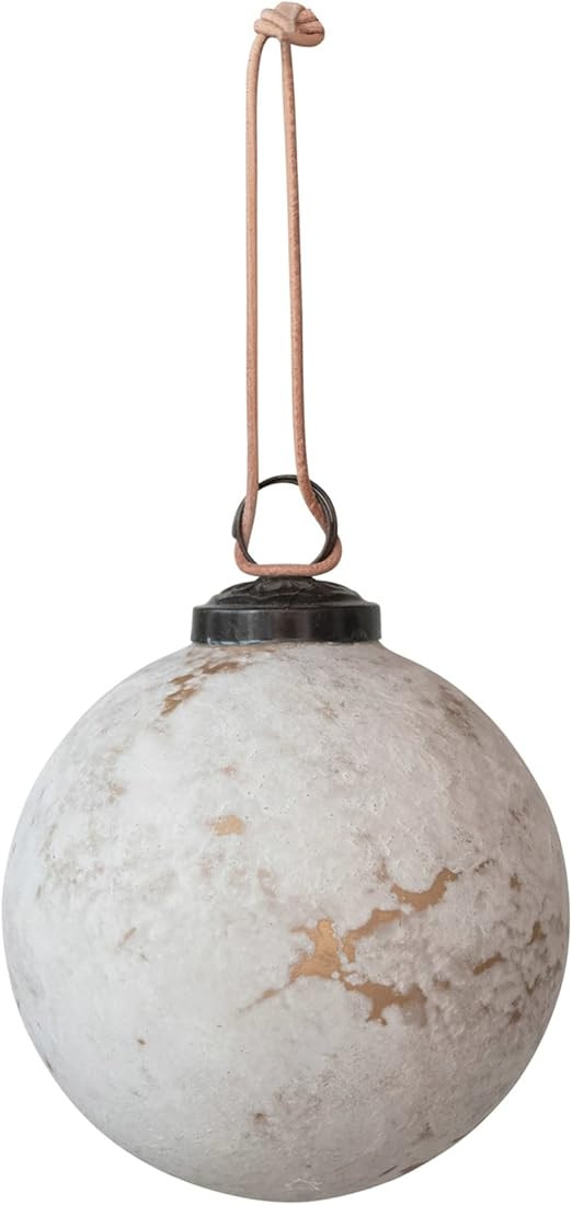 Creative Co-Op Glass Ball Ornament, Distressed Powder Finish, Matte White | Amazon (US)