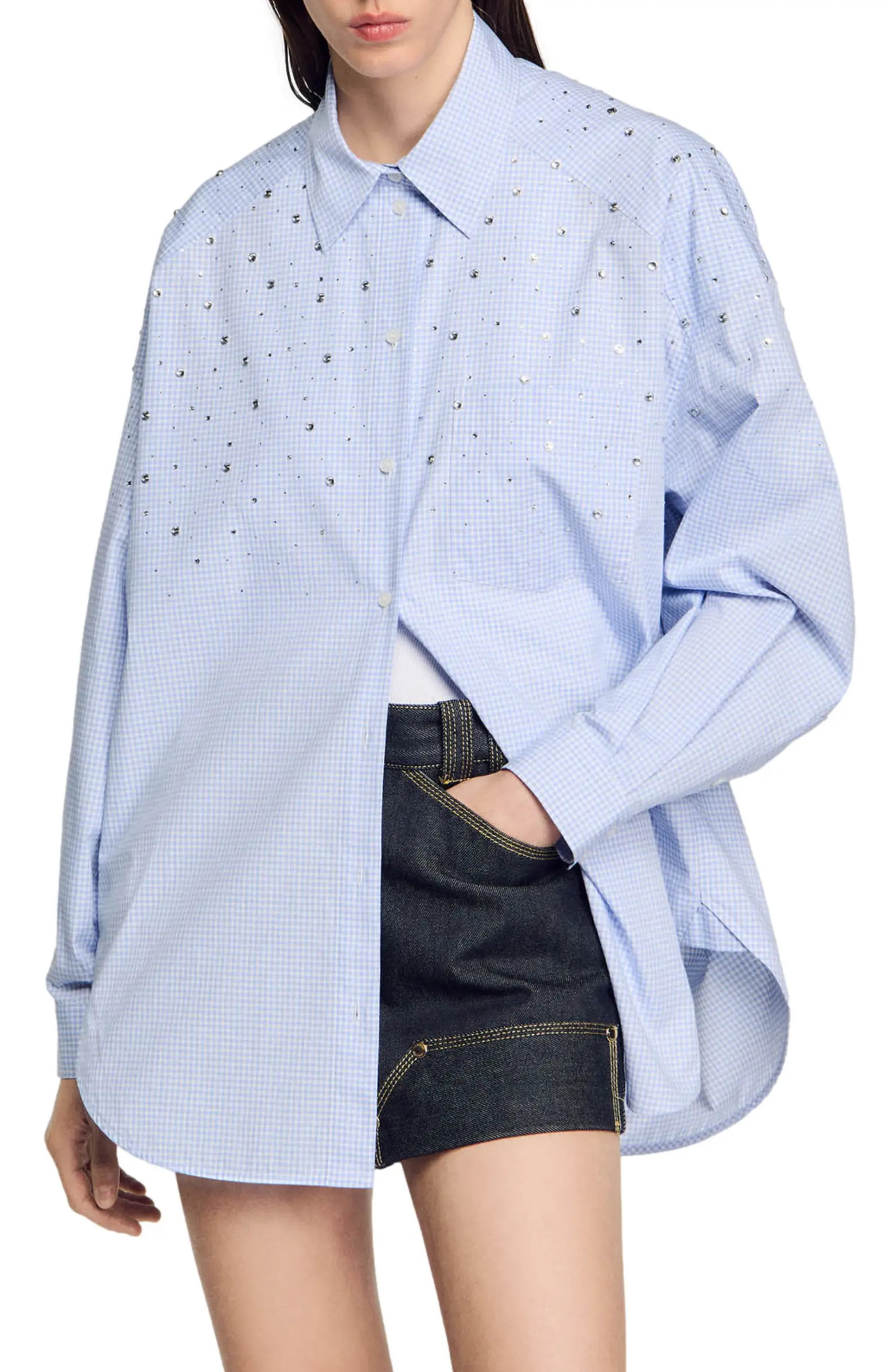 SANDRO Studded check shirt | Nordstrom | Nordstrom