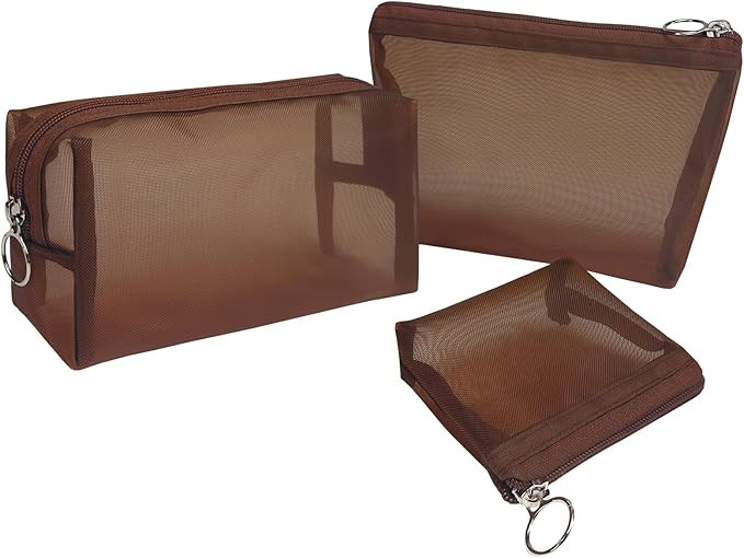 Aosbos 3-Pack Mesh Cosmetic Bag Set - Travel/On-The-Go Makeup Storage, Zipper Closure Small Pouch | Amazon (US)