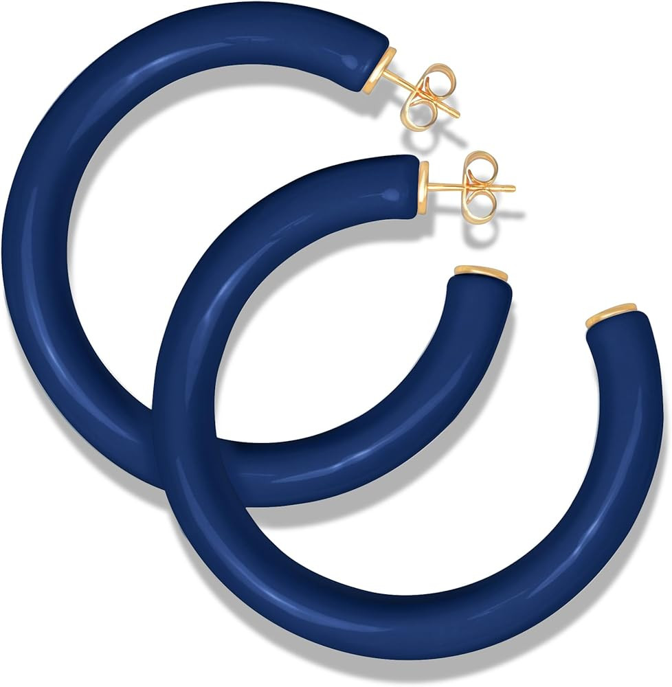 Gold Plated Multicolor Resin Chunky Thick Open Hoop Earrings in 57MM and 37.5MM Diameters | Amazon (US)