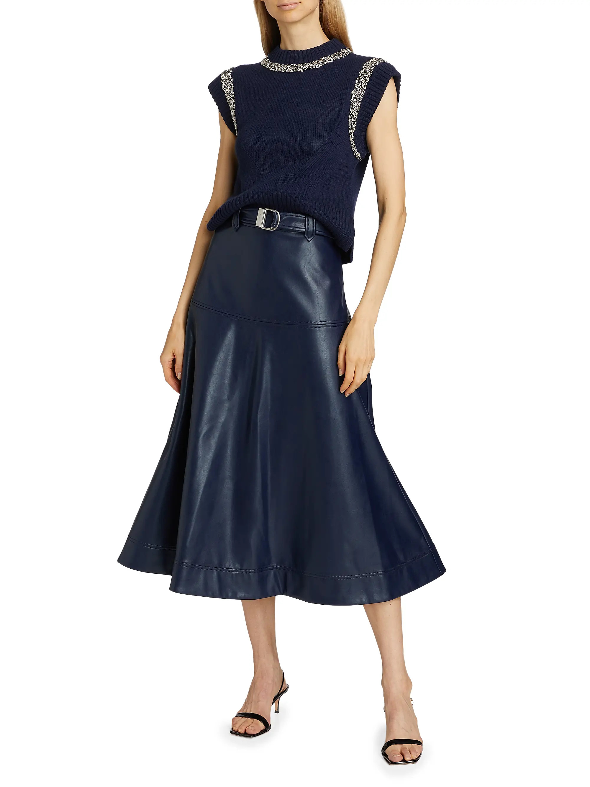 SIMKHAIMayson Faux-Leather Belted Midi-Skirt | Saks Fifth Avenue