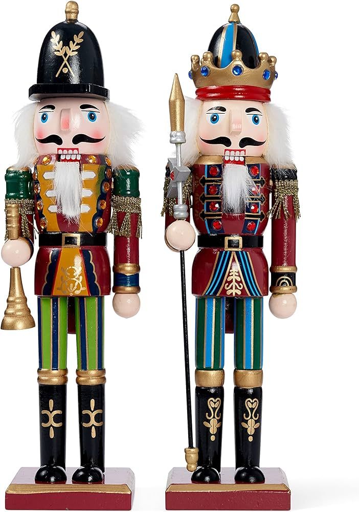 THE TWIDDLERS 12-Inch Christmas Wooden Nutcracker Figures (Red) - King & Guard Solider (2pcs) - W... | Amazon (US)