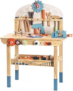 ROBUD Large Wooden Play Tool Workbench Set for Kids Toddlers, Construction Workshop Tool Bench To... | Amazon (US)