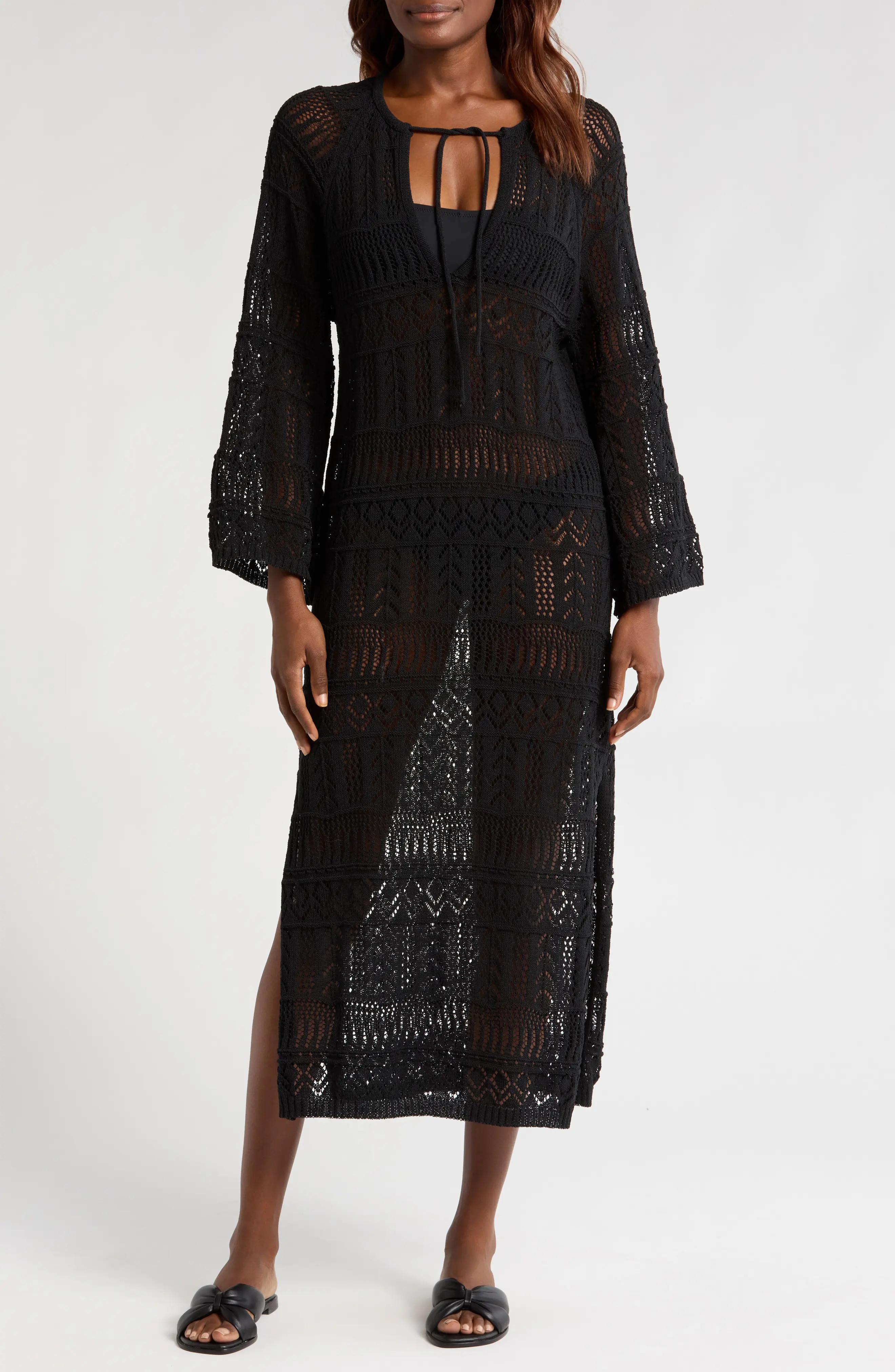 Lace Knit Long Sleeve Cover-Up Midi Dress (Women) | Nordstrom | Nordstrom