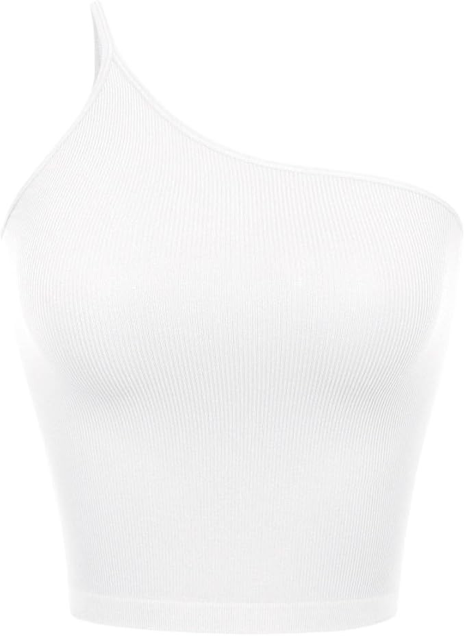 ODODOS One Shoulder Crop Cami Tank for Women Seamless Ribbed Asymmetric Cropped Tops | Amazon (US)
