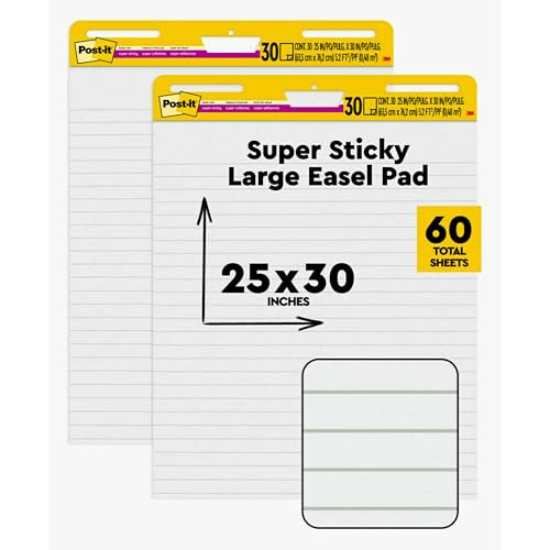 Post-it Super Sticky Easel Pad, Great for Virtual Teachers and Students, 25 x 30 Inches, 30 Sheets/Pad, 2 Pads, Lined Premium Self Stick Flip Chart Paper, Teacher Anchor Chart | Amazon (US)