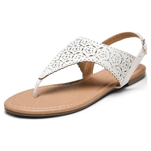 Dream Pairs Women's Rhinestone Casual Wear Cut Flat Sandals Beach Dressy T-Strap Thong Sandals Me... | Walmart (US)