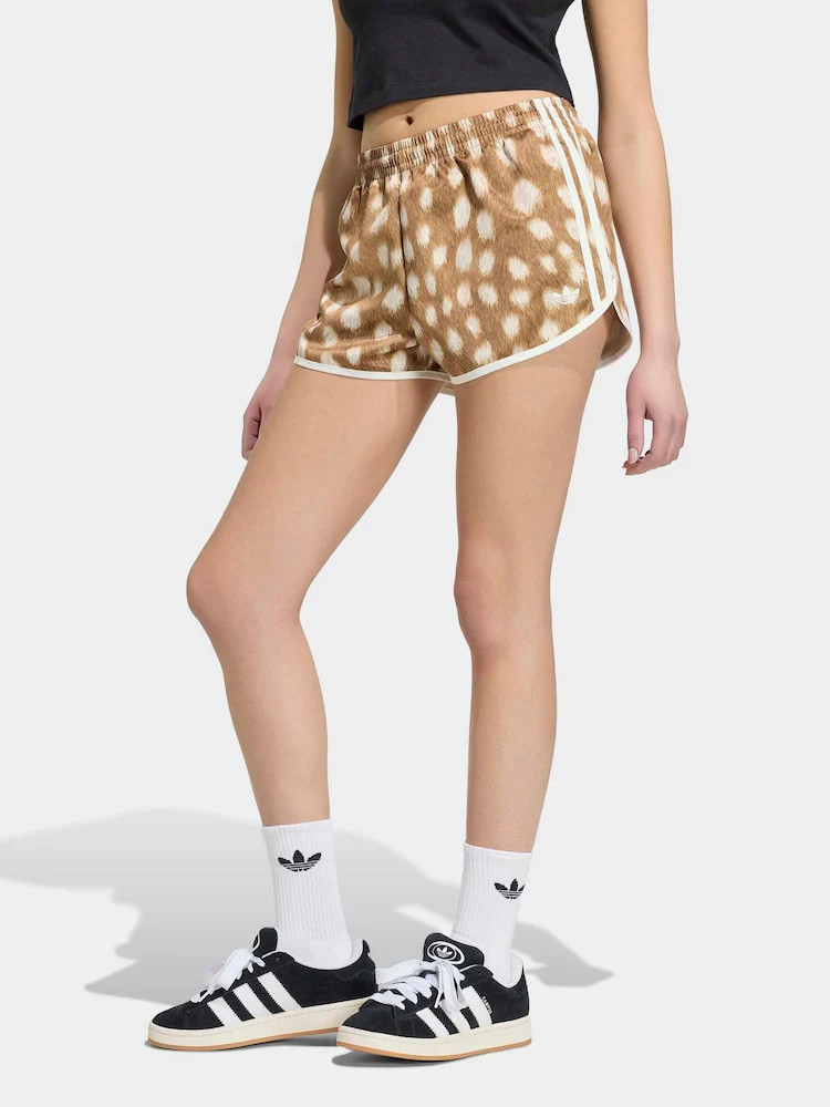 adidas Originals Light Brown Bambi Print Satin Sprinter Shorts | Next US