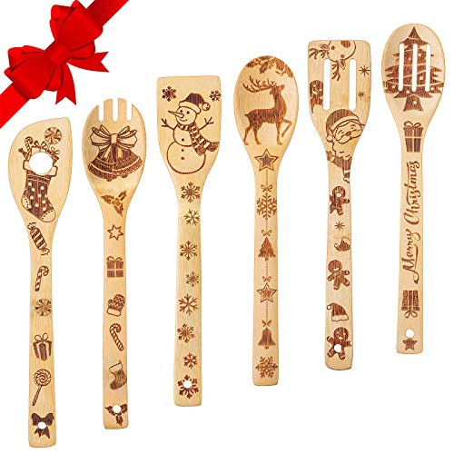 6 Pieces Christmas Wooden Spoons Set Burned Cooking Utensil Spoon Kitchen Spoon Decoration for Ch... | Amazon (US)