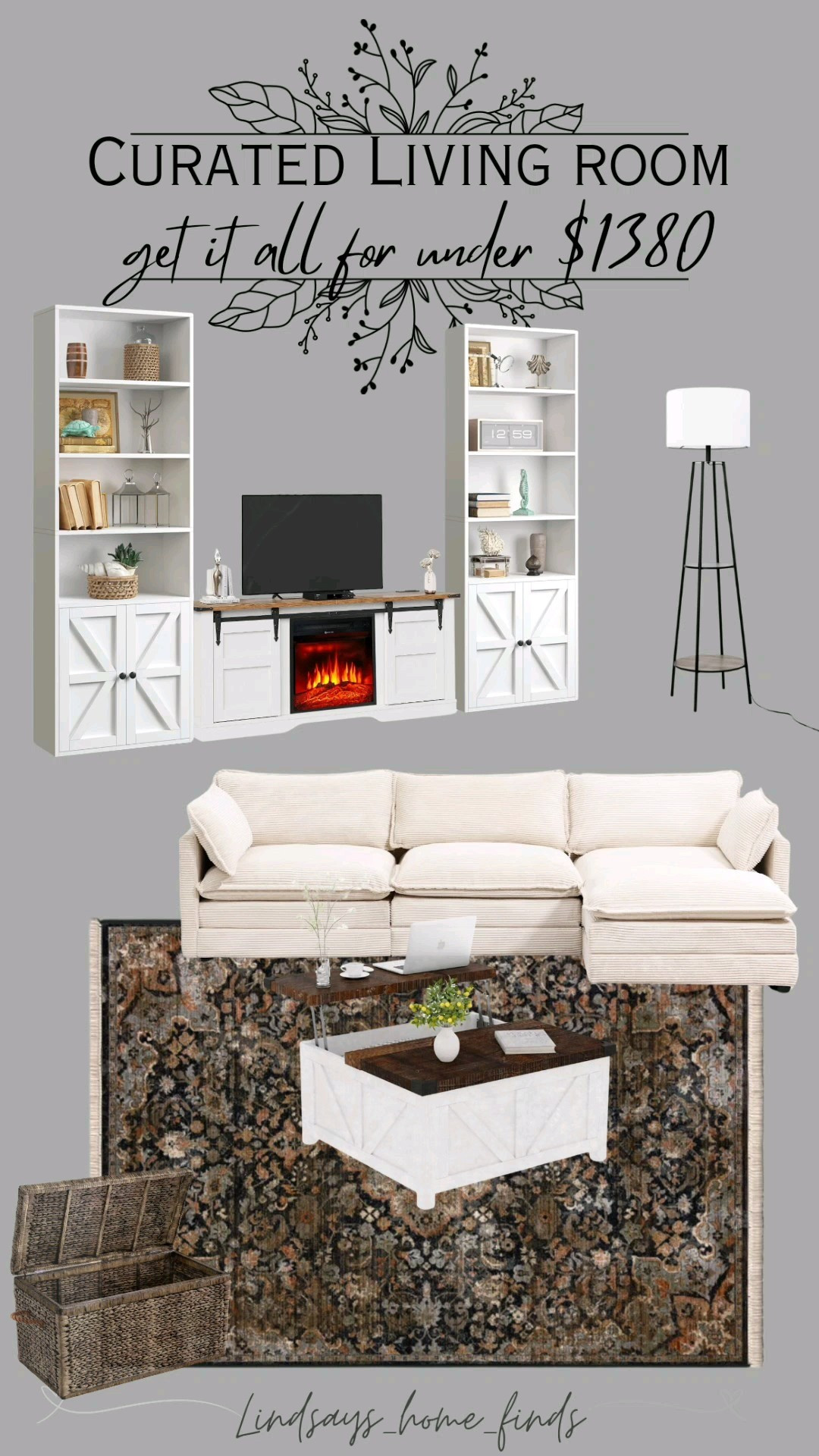 Fully furnished living room under $1400! 😲 Shop these deals below 👇...Modern farmhouse living room, modern farmhouse rugs, vintage rug, farmhouse living room, couch, sofa, entertainment center, bookshelf,  living room furniture, curated living room, curate and style, Curated, couch living room, couch sectional

#LTKHome #LTKStyleTip #LTKSaleAlert