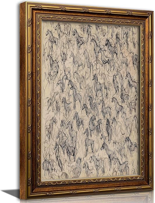 Kofeehic Gold Framed Vintage Abstract Equestrian Wall Art,Wild Horse Sketch Canvas Prints,Rustic ... | Amazon (US)