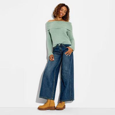 Women's Mid-Rise Ultra Wide Leg Baggy Jeans - Wild Fable™ Dark Wash 00 | Target