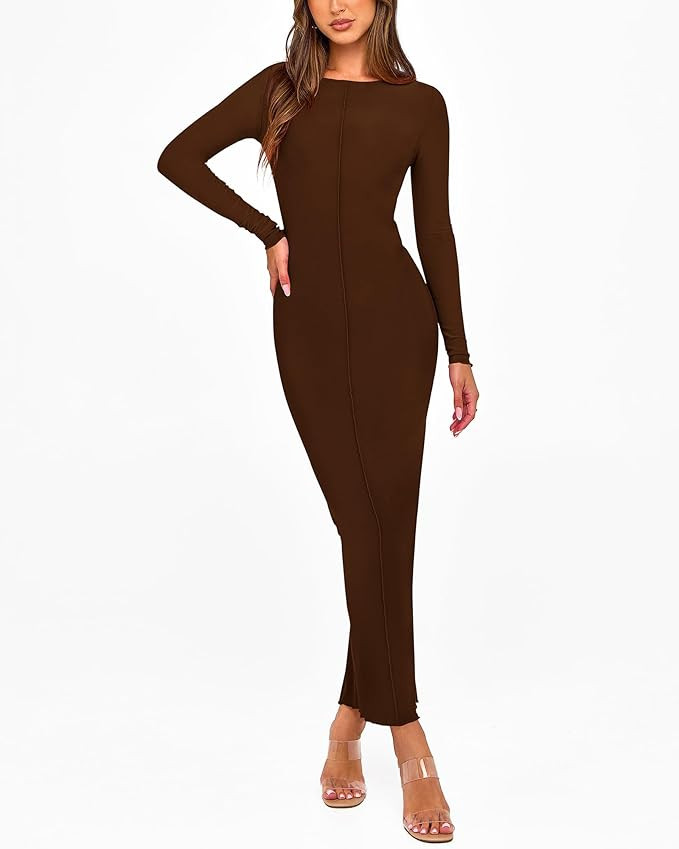 PRETTYGARDEN Women's Fall Dress 2025 Sexy Long Sleeve Fitted Knit Maxi Bodycon Dresses Tight Slit... | Amazon (US)