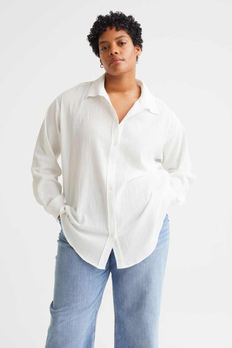 H&M+ Crinkled Cotton Shirt | H&M (US + CA)