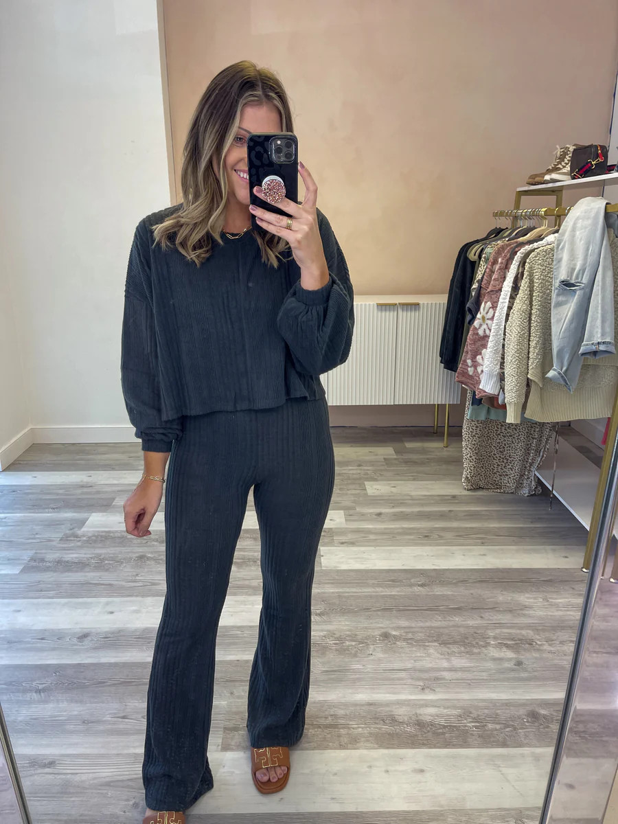 COZY CHARCOAL KNITTED LOUNGE PANTS | Shop Set Apart LLC