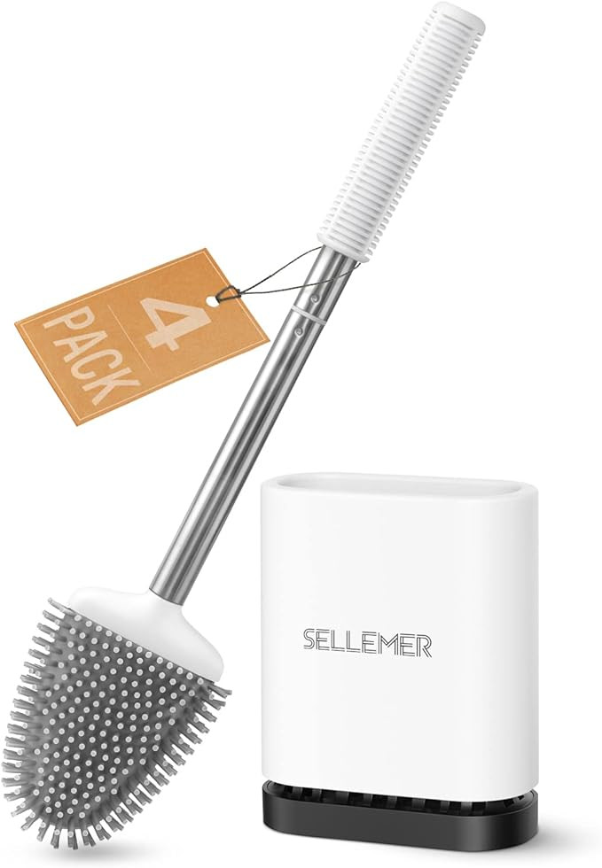 Sellemer Toilet Brush and Holder Set - Flexible Toilet Bowl Brush Head with Silicone Bristles, Co... | Amazon (US)