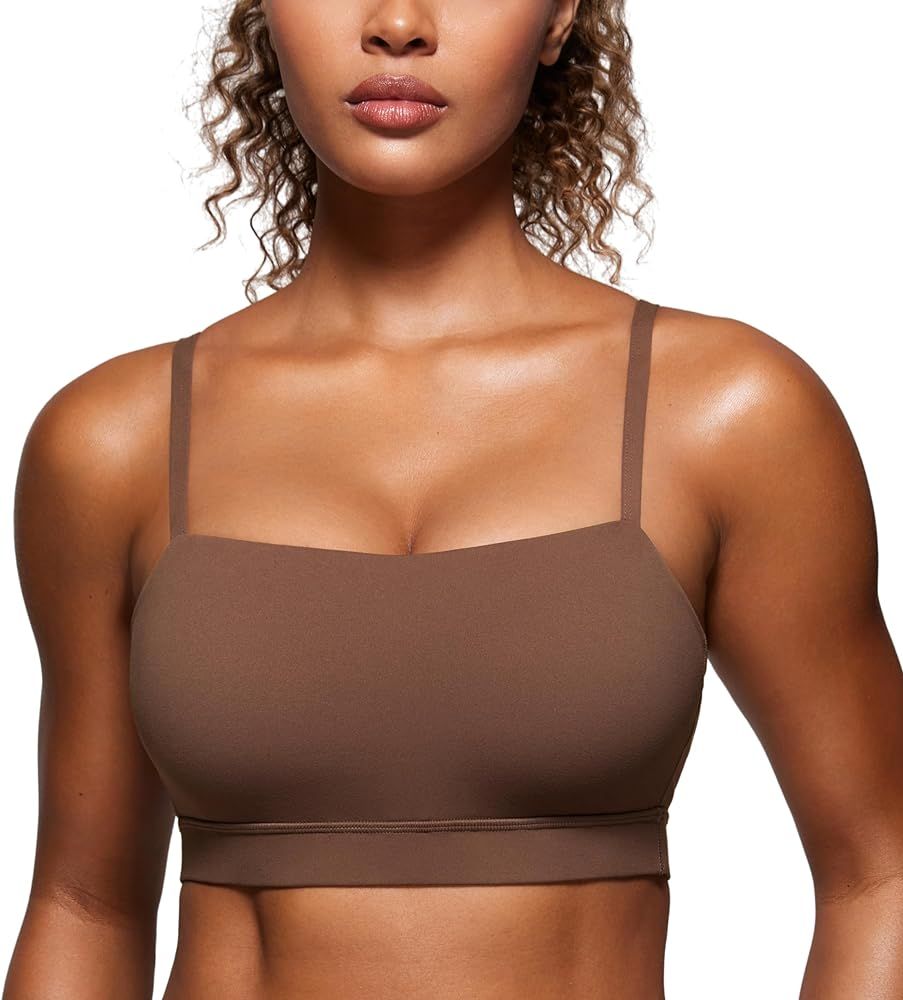 CRZ YOGA Butterluxe Womens Adjustable Spaghetti Thin Strap Sports Bra - Padded Wireless Square Ne... | Amazon (US)