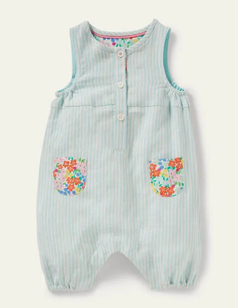 Woven Ticking Romper - Ivory/Georgian Blue Ticking | Boden US | Boden (US)