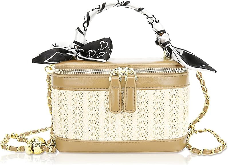 Crossbody Bag for Women, Square Beach bag, Straw Bag Spliced with Leather, Adjustable Shoulder St... | Amazon (US)