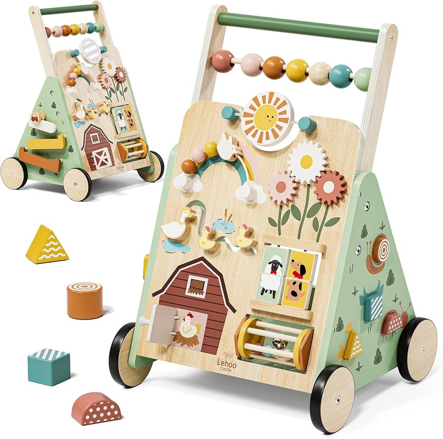 Lehoo Castle Wooden Baby Walker, Adjustable Speed Montessori Walker with Activity Center for Boys... | Amazon (US)