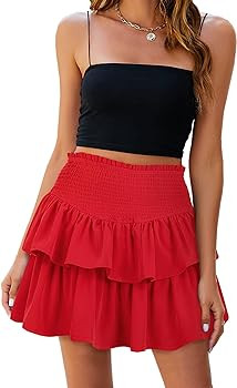 Vigorics Women's High Waist Ruffle Mini Skirt Cute Tiered Short Skirt with Shorts Underneath | Amazon (US)